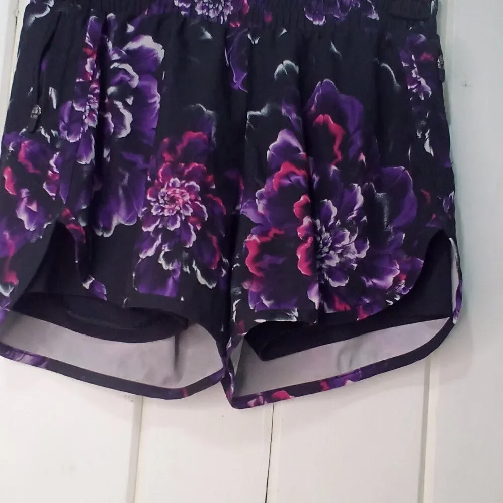 Avia Shorts Women XS 0-2 Running Active Athletic Liner Pattern Black Purple